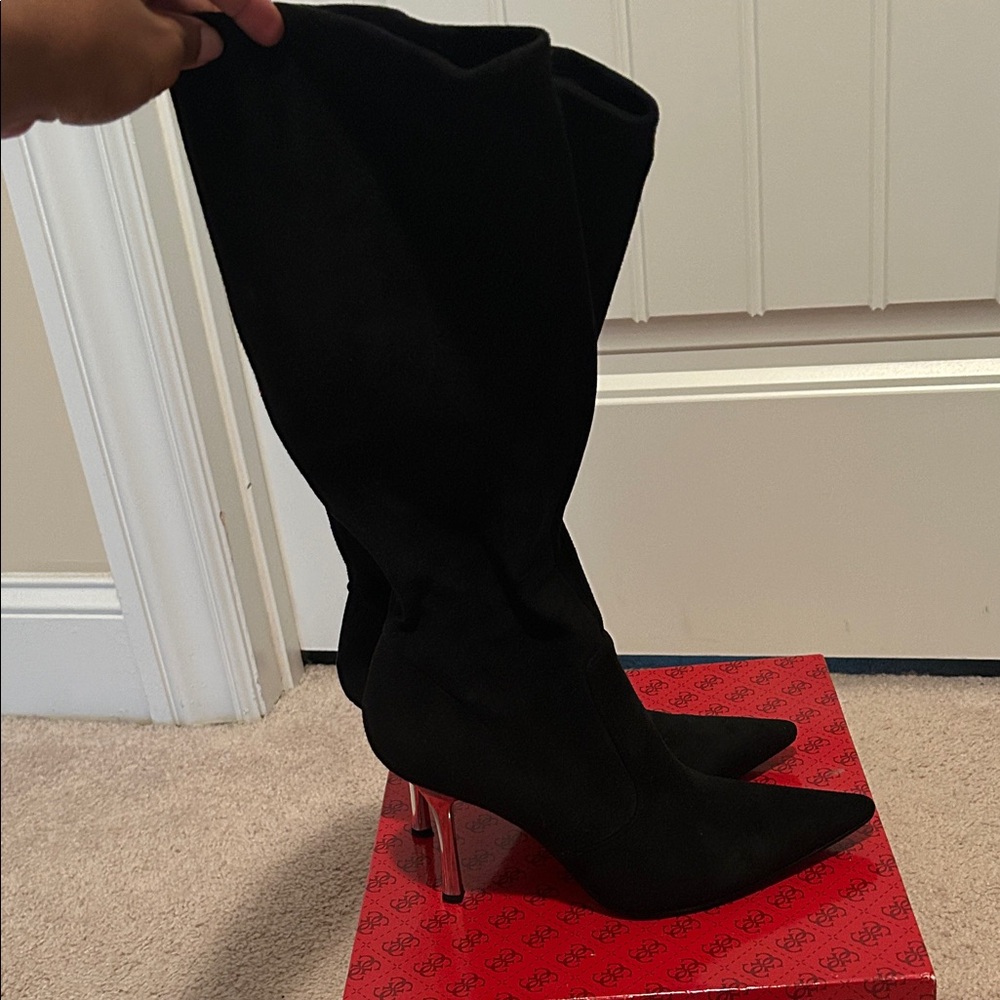 Guess by Marciano Black Boots with Silver Heels